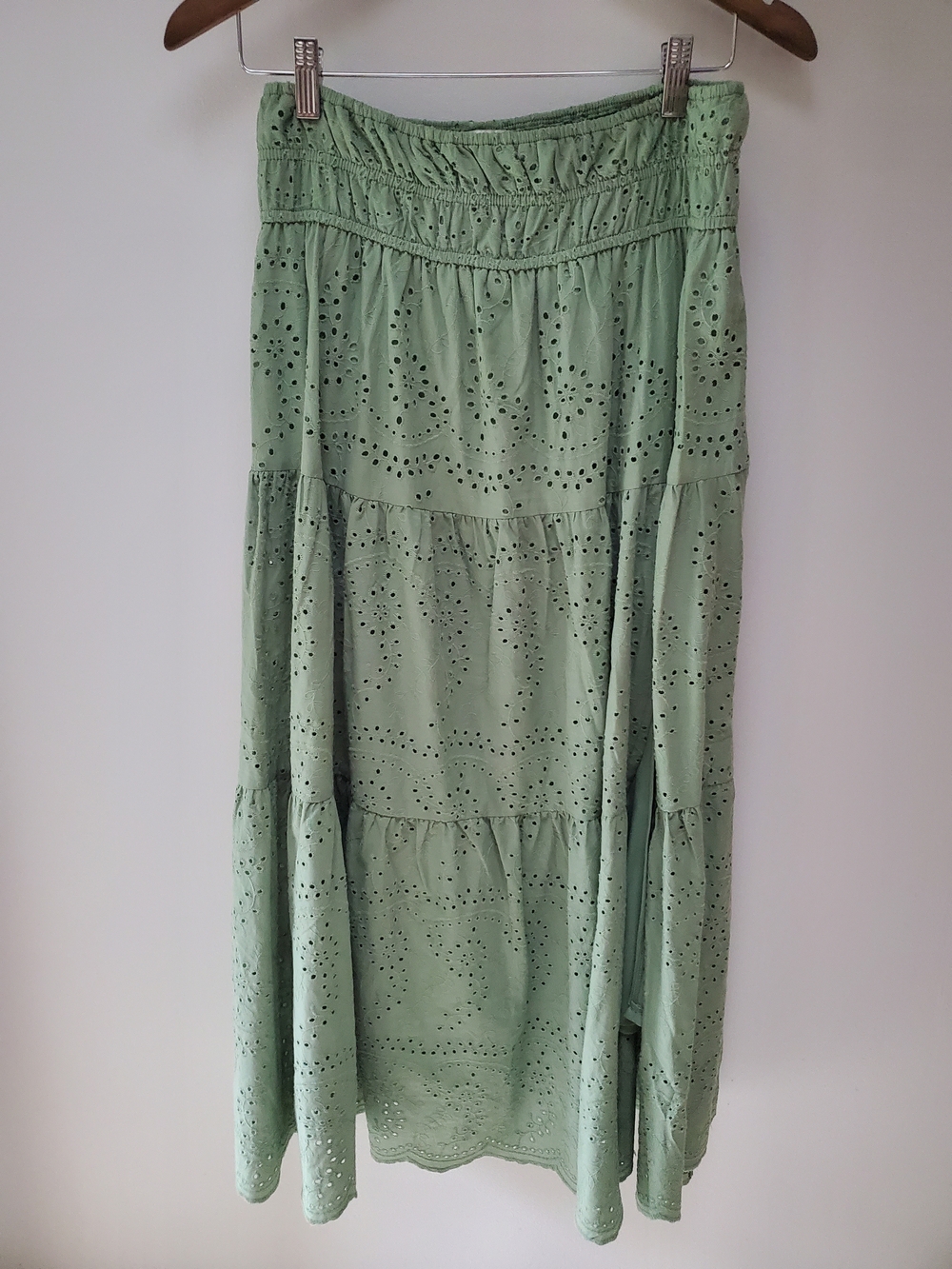 Francesca's Collections Sage Eyelet Tiered Maxi Skirt